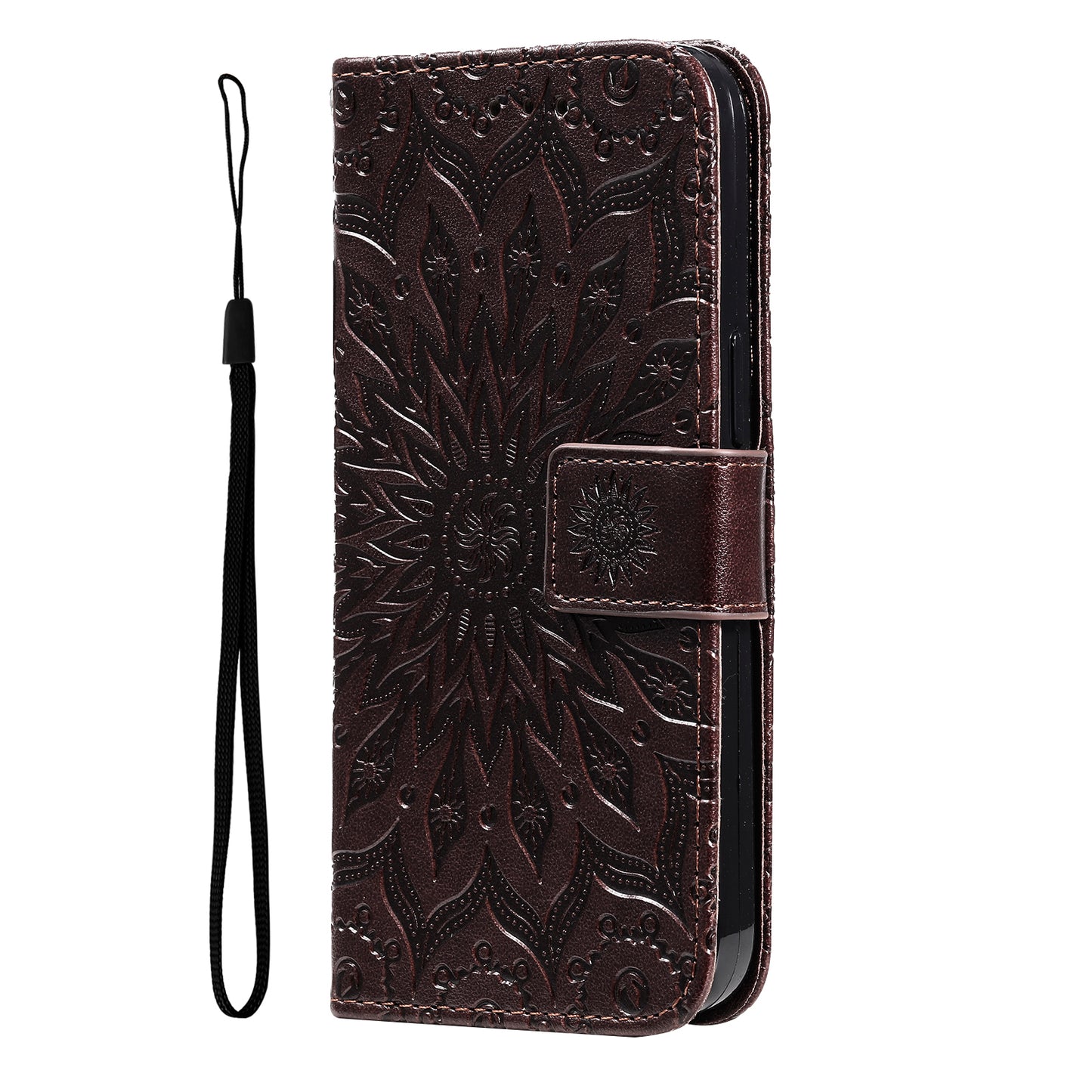 KT Imprinting Flower Series-1 For Samsung Galaxy A16 5G / A16 4G Case Sunflower Leather Wallet Folio Phone Cover - Brown