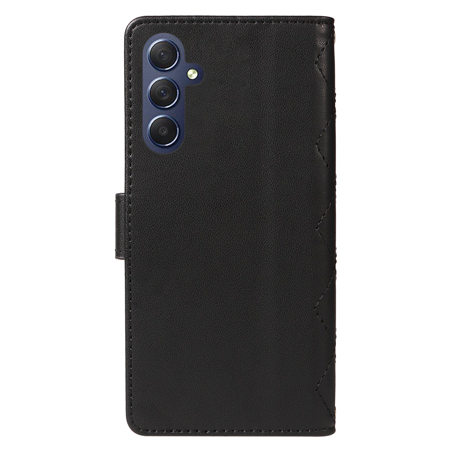 For Samsung Galaxy A16 5G / A16 4G Case Wallet Rhombus Leather Phone Cover with Shoulder Strap, Wrist Strap - Black