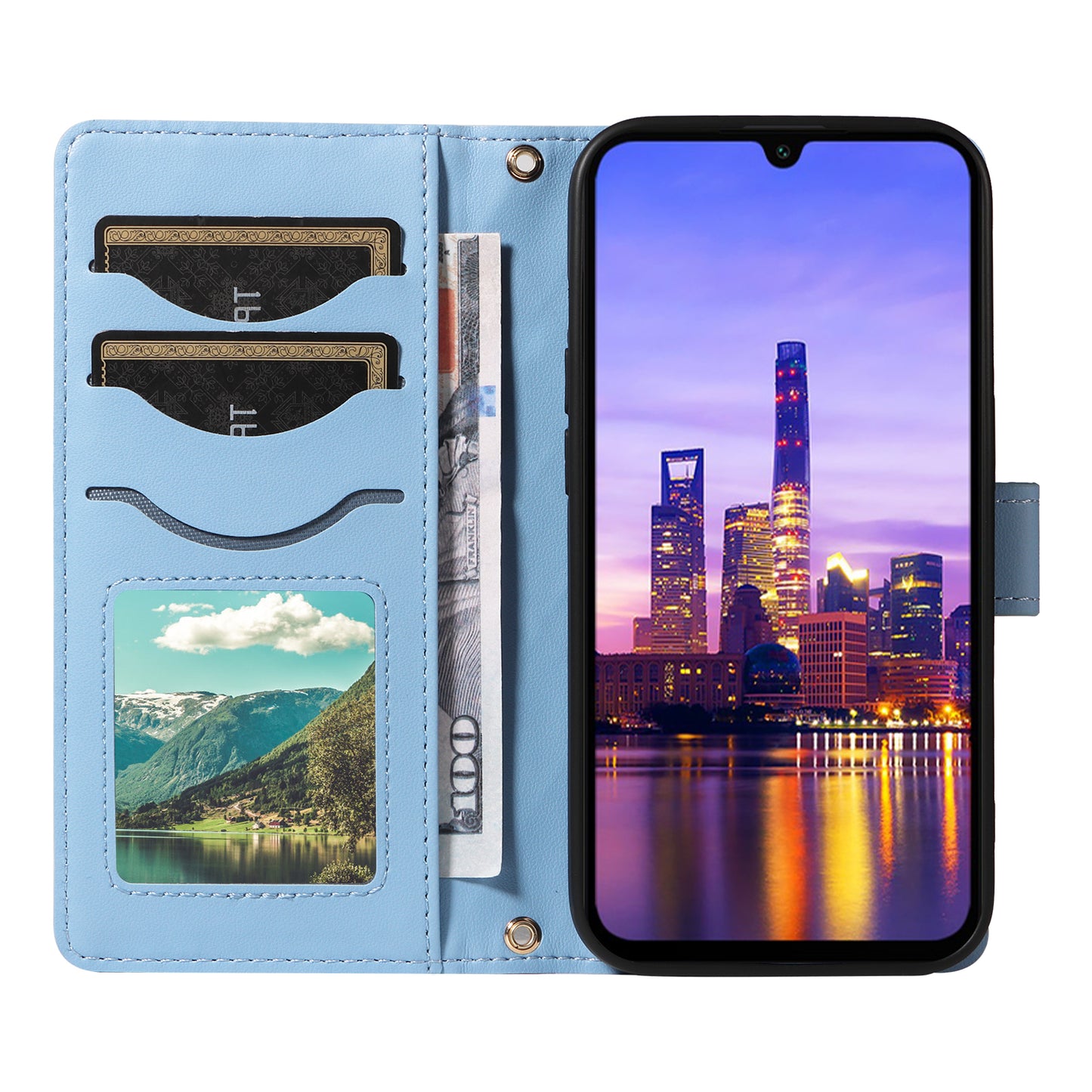 For Samsung Galaxy A16 5G / A16 4G Case Wallet Rhombus Leather Phone Cover with Shoulder Strap, Wrist Strap - Blue