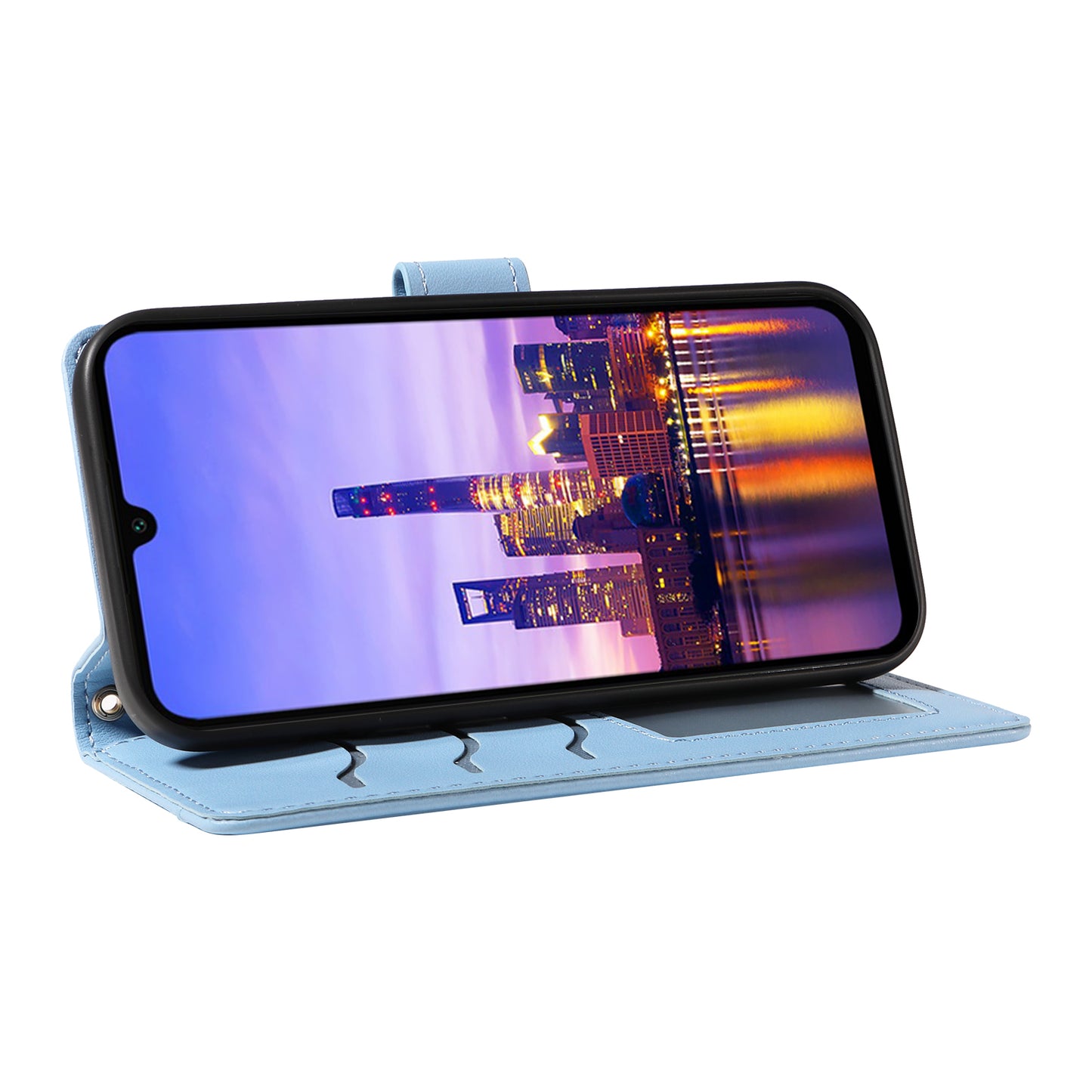 For Samsung Galaxy A16 5G / A16 4G Case Wallet Rhombus Leather Phone Cover with Shoulder Strap, Wrist Strap - Blue