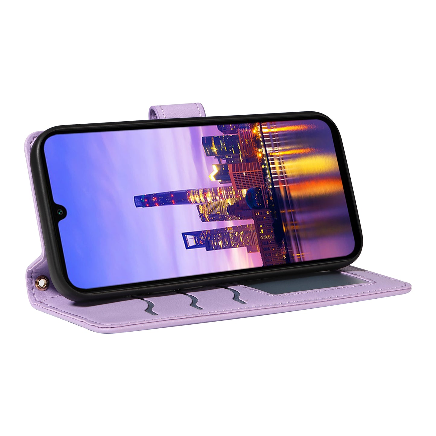 For Samsung Galaxy A16 5G / A16 4G Case Wallet Rhombus Leather Phone Cover with Shoulder Strap, Wrist Strap - Light Purple