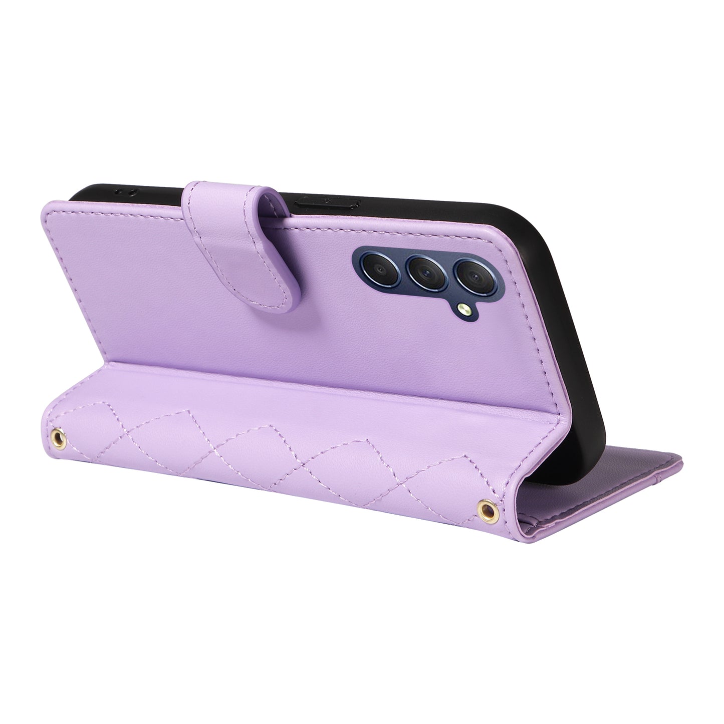For Samsung Galaxy A16 5G / A16 4G Case Wallet Rhombus Leather Phone Cover with Shoulder Strap, Wrist Strap - Light Purple