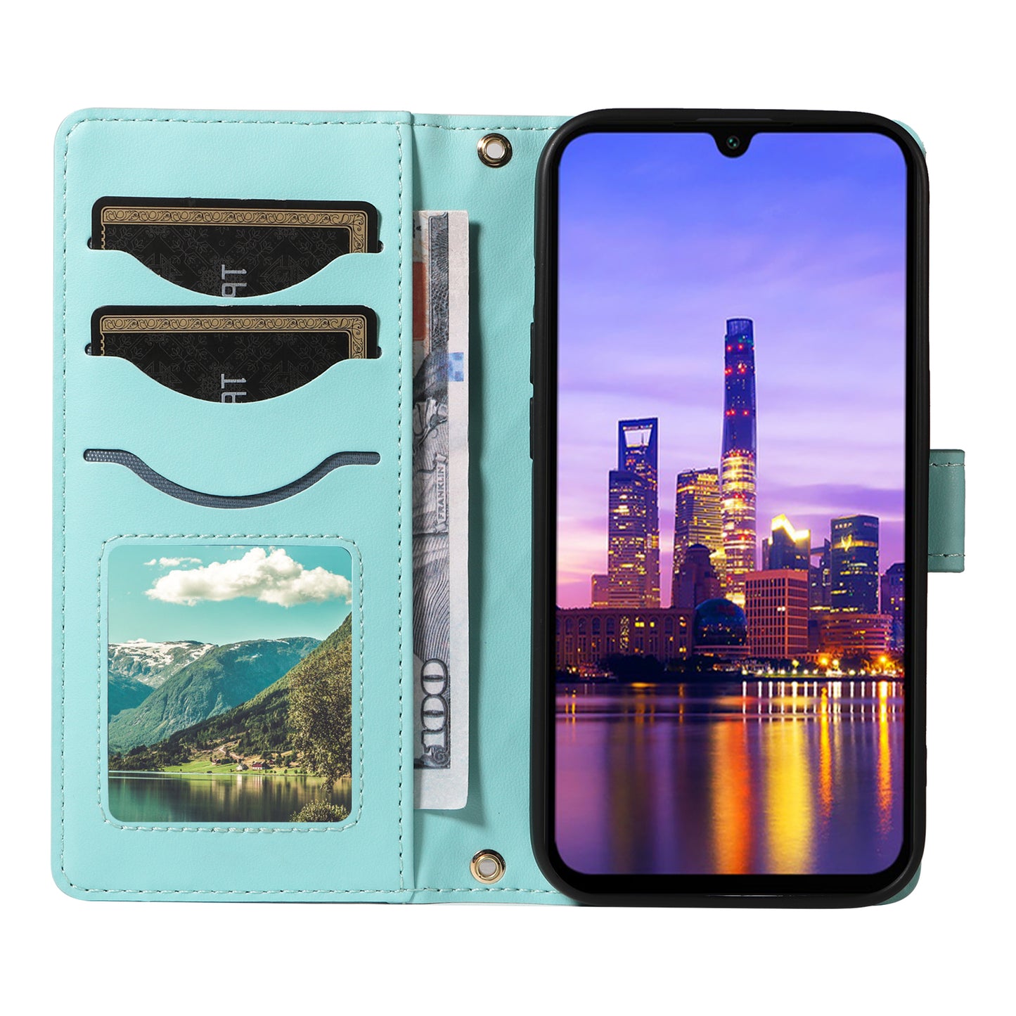 For Samsung Galaxy A16 5G / A16 4G Case Wallet Rhombus Leather Phone Cover with Shoulder Strap, Wrist Strap - Green