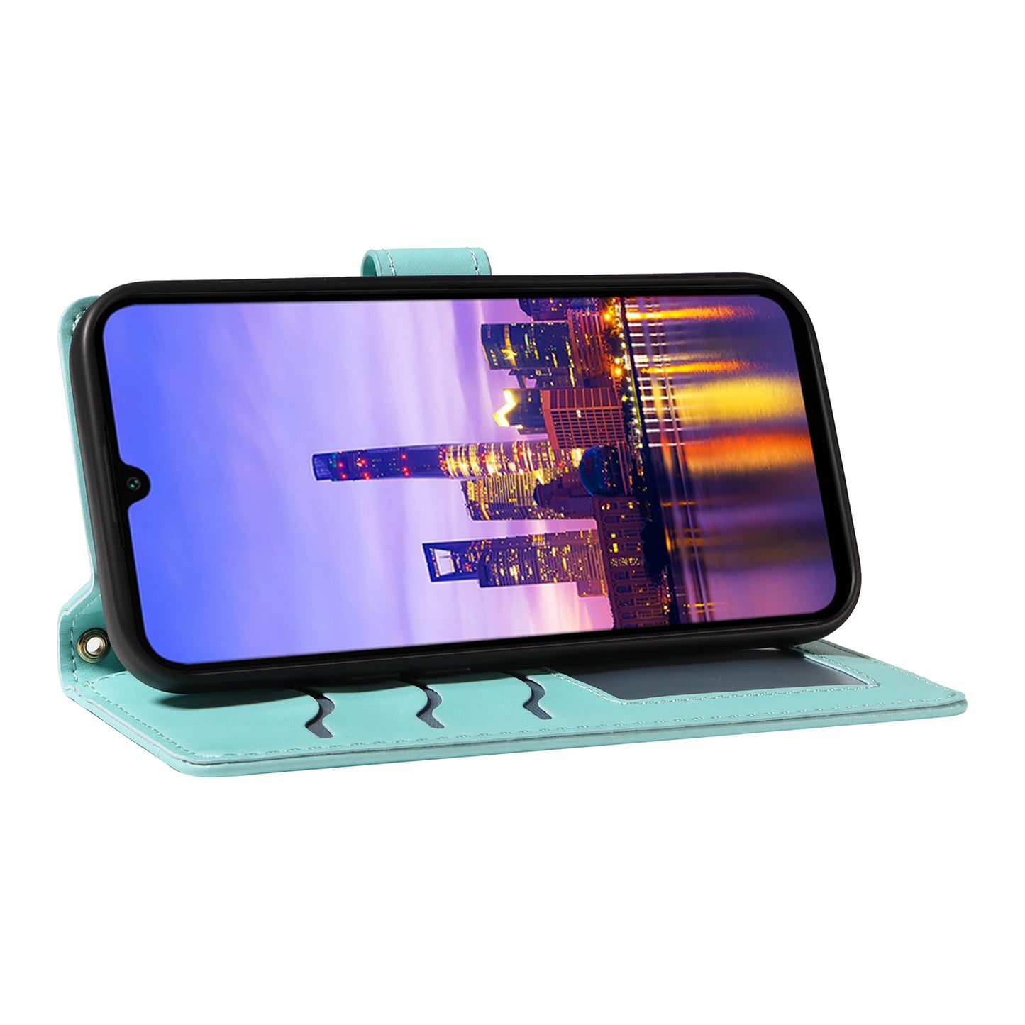 For Samsung Galaxy A16 5G / A16 4G Case Wallet Rhombus Leather Phone Cover with Shoulder Strap, Wrist Strap - Green