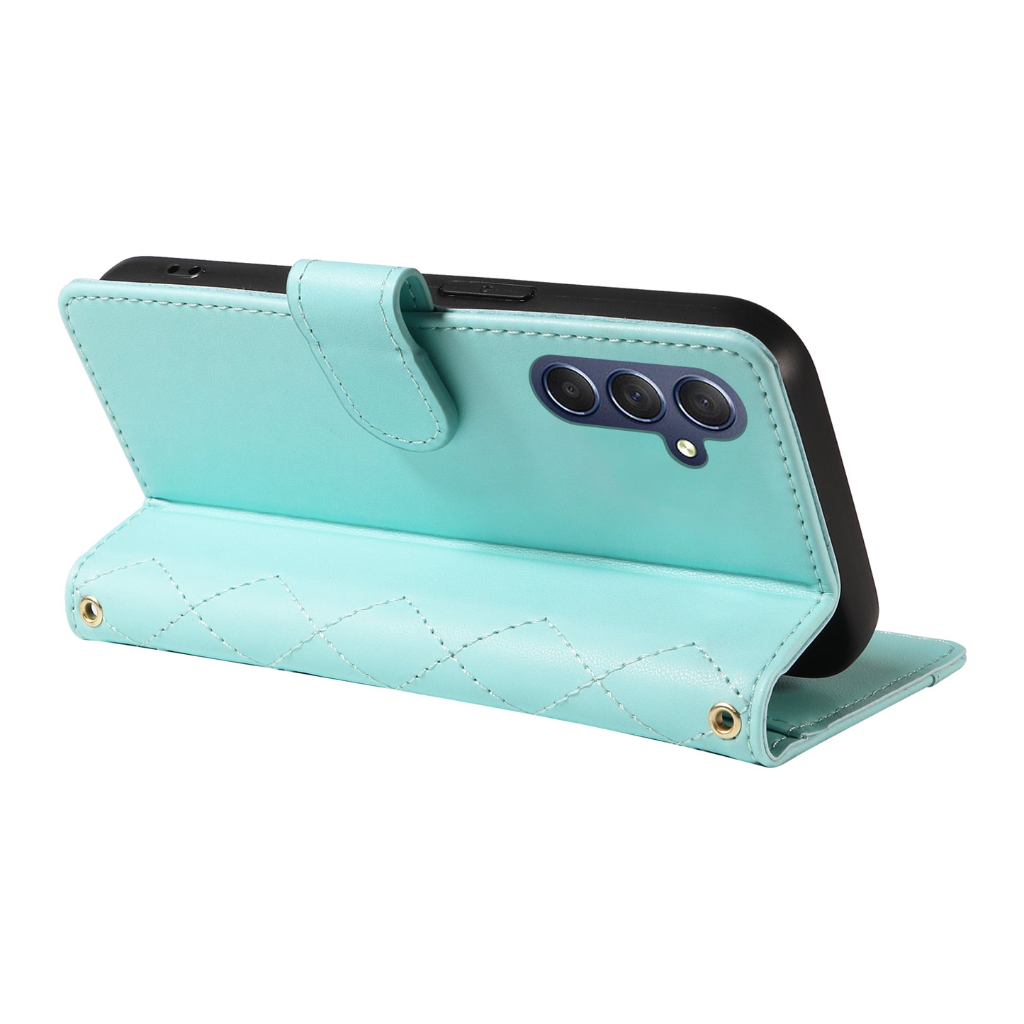 For Samsung Galaxy A16 5G / A16 4G Case Wallet Rhombus Leather Phone Cover with Shoulder Strap, Wrist Strap - Green