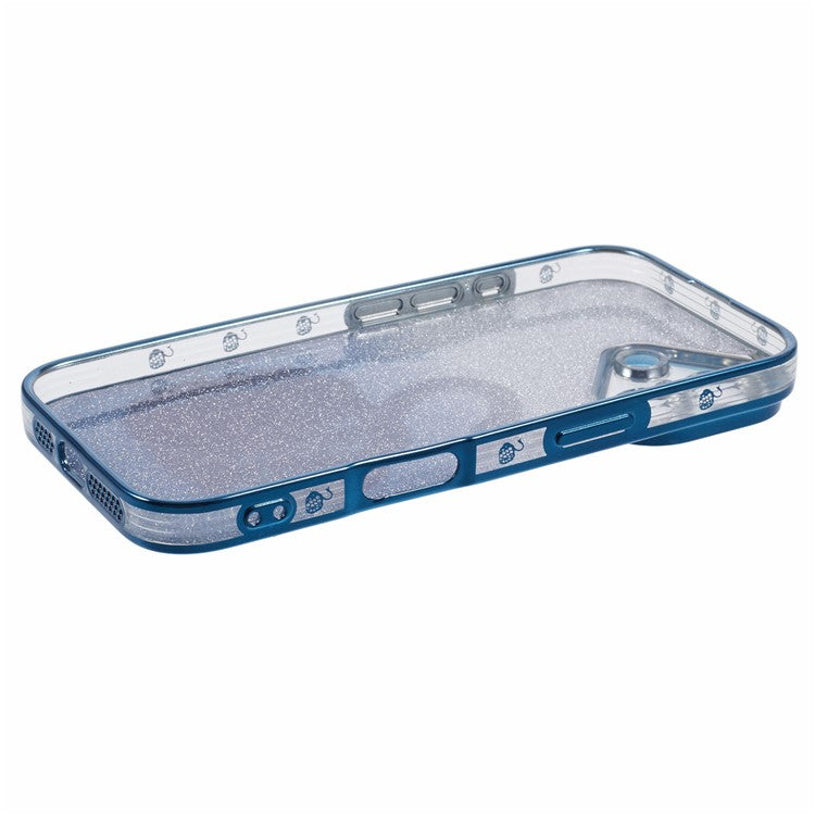 For iPhone 16 Case Swan Design Quicksand TPU Phone Cover with Glass Lens Film - Blue
