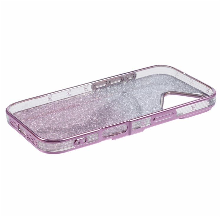 For iPhone 16 Case Quicksand Butterfly TPU Phone Cover with Glass Lens Film - Pink