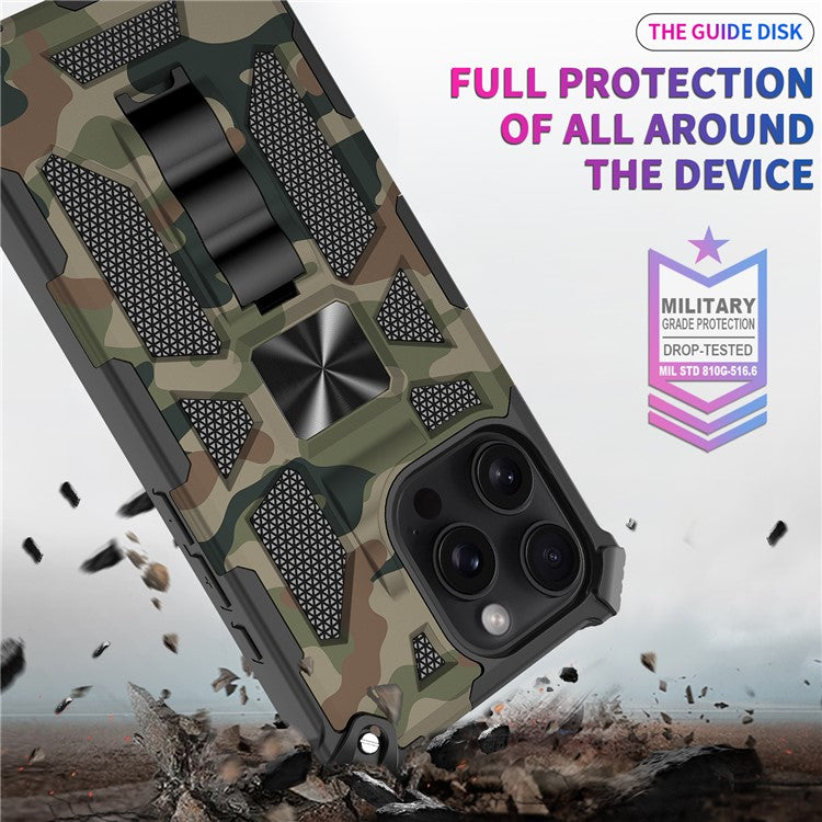 For iPhone 16 Pro Case Kickstand PC+TPU Camouflage Military Grade Phone Cover - Army Green