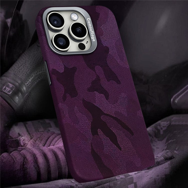 For iPhone 16 Pro Magnetic Case Camouflage Pattern Shockproof PC+PU Phone Cover - Dark Purple