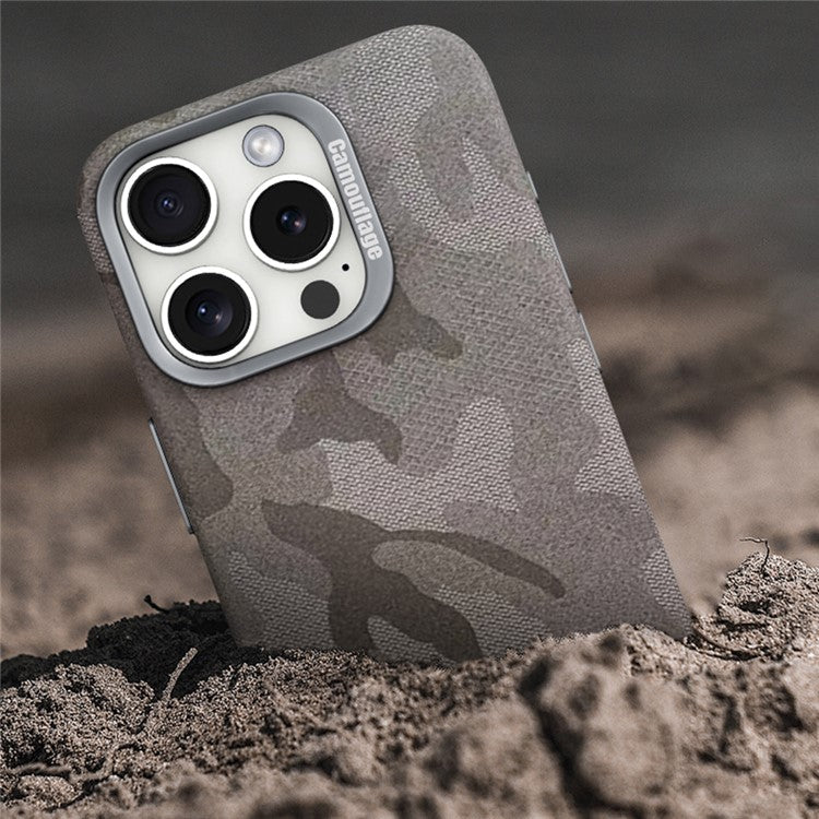 For iPhone 16 Pro Magnetic Case Camouflage Pattern Shockproof PC+PU Phone Cover - Dark Purple