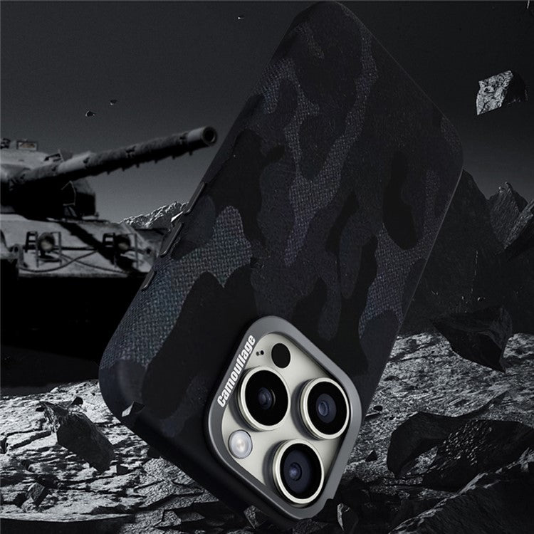 For iPhone 16 Pro Magnetic Case Camouflage Pattern Shockproof PC+PU Phone Cover - Dark Purple