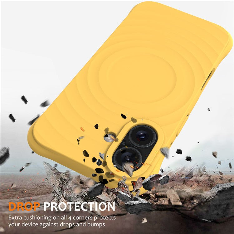For iPhone 16 Plus Case Compatible with MagSafe Ripple Texture Liquid Silicone Protective Cover with Strap - Yellow