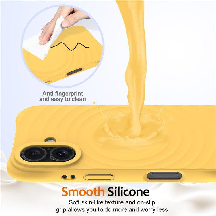 For iPhone 16 Plus Case Compatible with MagSafe Ripple Texture Liquid Silicone Protective Cover with Strap - Yellow