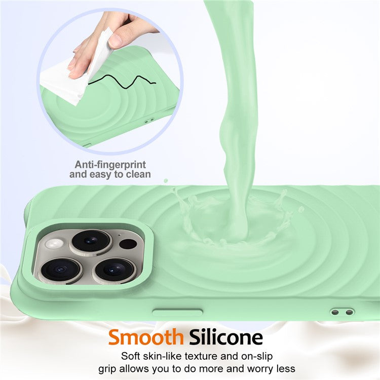 For iPhone 16 Pro Case Compatible with MagSafe Ripple Texture Liquid Silicone Protective Cover with Strap - Green