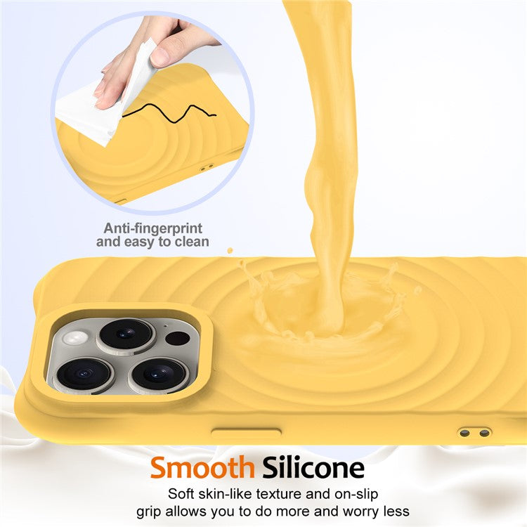 For iPhone 16 Pro Case Compatible with MagSafe Ripple Texture Liquid Silicone Protective Cover with Strap - Yellow