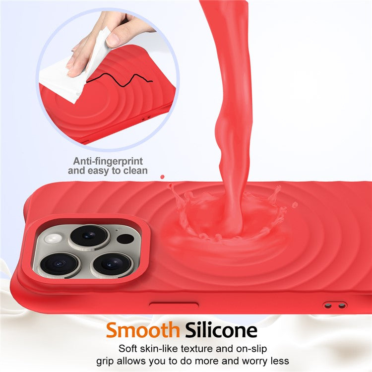 For iPhone 16 Pro Case Compatible with MagSafe Ripple Texture Liquid Silicone Protective Cover with Strap - Red