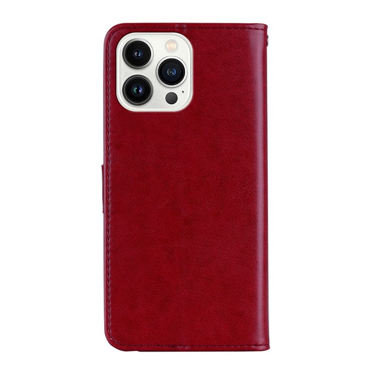 For iPhone 16 Pro Wallet Case Owl Flower Imprinted Rhinestone Leather Cover - Red