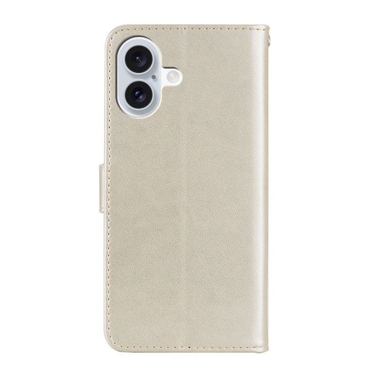 For iPhone 16 Wallet Case Owl Flower Imprinted Rhinestone Leather Cover - Gold