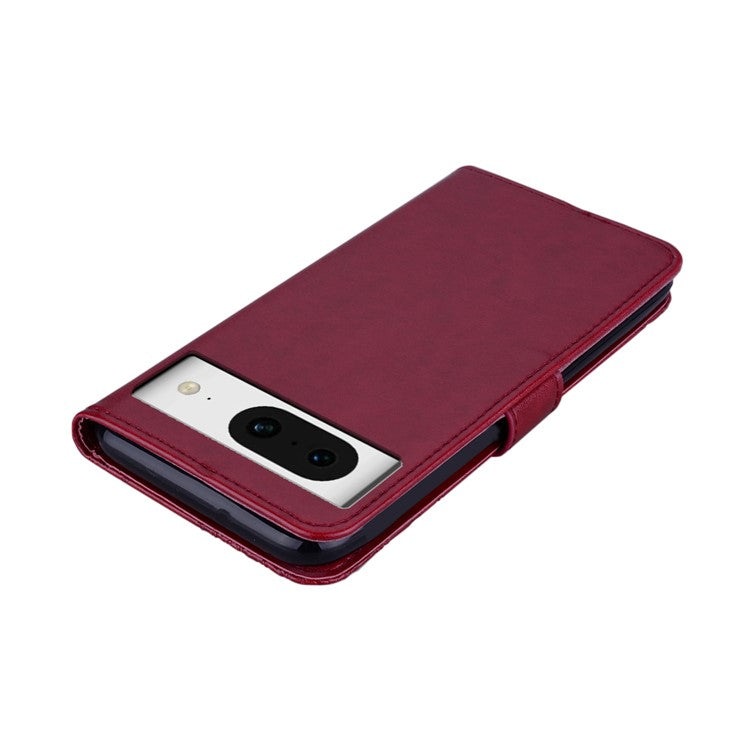 For Google Pixel 9 Pro / Pixel 9 Wallet Case Owl Flower Imprinted Rhinestone Leather Cover - Red