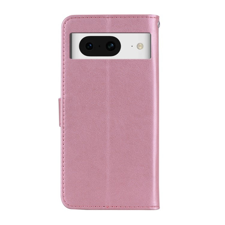 For Google Pixel 9 Pro / Pixel 9 Wallet Case Owl Flower Imprinted Rhinestone Leather Cover - Rose Gold