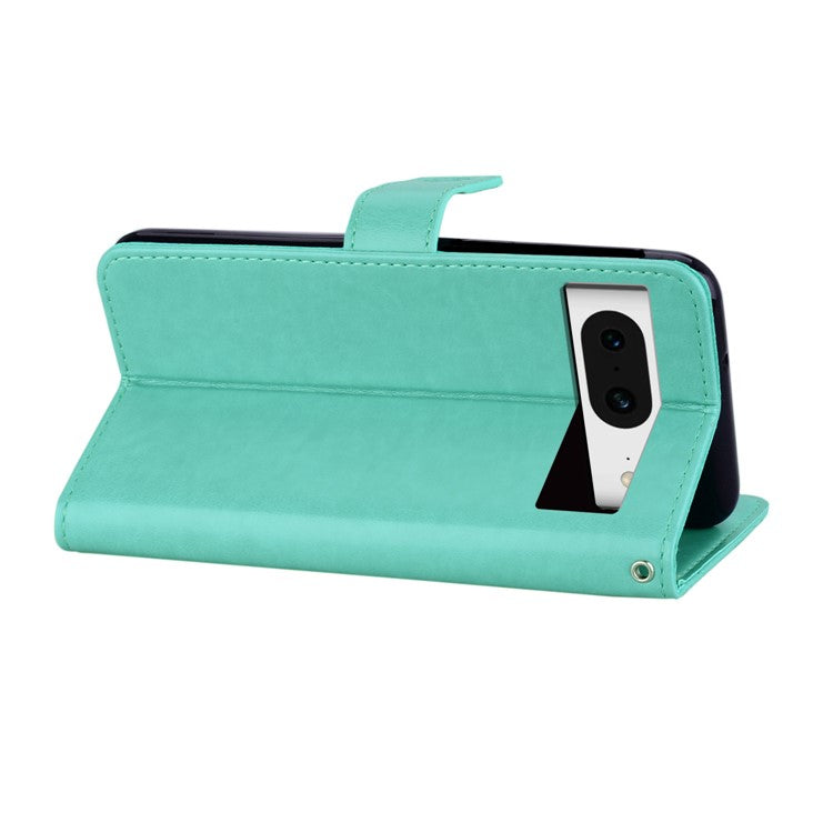 For Google Pixel 9 Pro / Pixel 9 Wallet Case Owl Flower Imprinted Rhinestone Leather Cover - Cyan