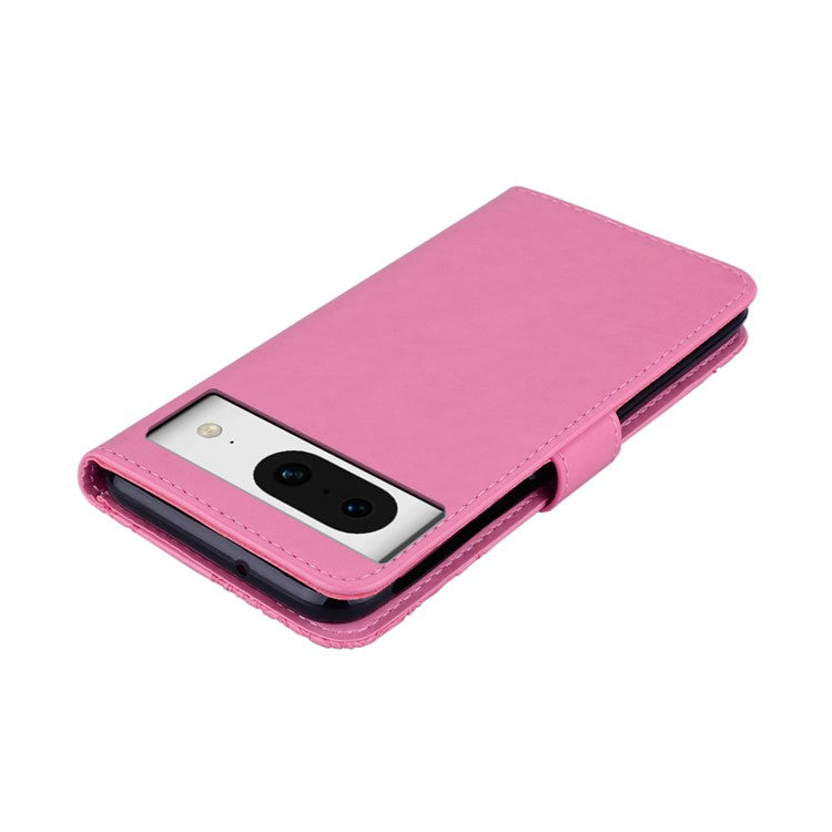 For Google Pixel 9 Pro / Pixel 9 Wallet Case Owl Flower Imprinted Rhinestone Leather Cover - Rose