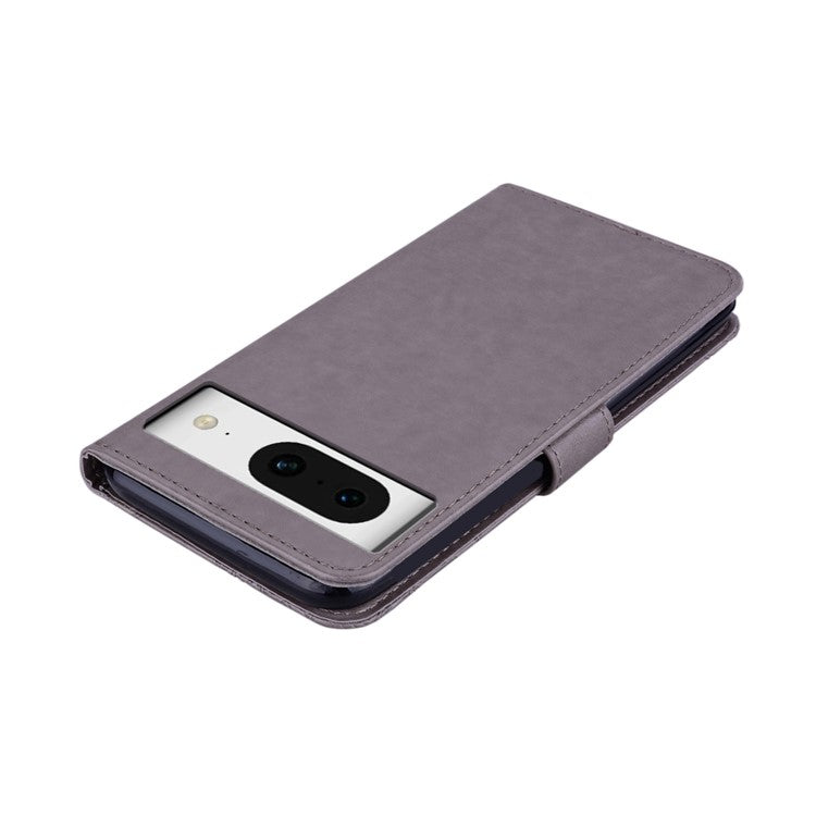 For Google Pixel 9 Pro / Pixel 9 Wallet Case Owl Flower Imprinted Rhinestone Leather Cover - Grey