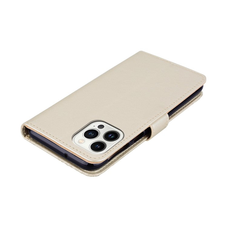 For iPhone 16 Pro Case Owl Flower Imprinted Leather Cover Wallet with Strap - Gold