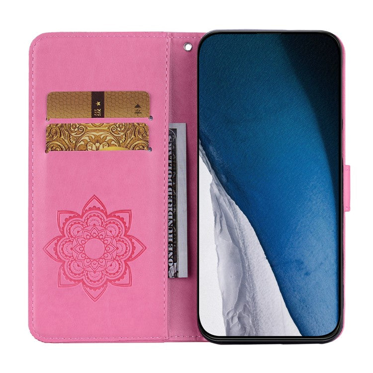 For iPhone 16 Plus Case Owl Flower Imprinted Leather Cover Wallet with Strap - Rose