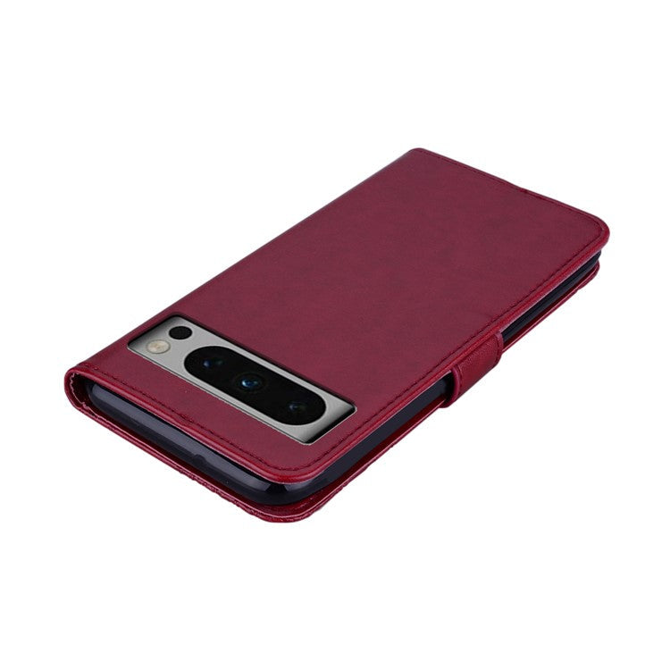 For Google Pixel 9 Pro XL Case Owl Flower Imprinted Leather Cover Wallet with Strap - Red