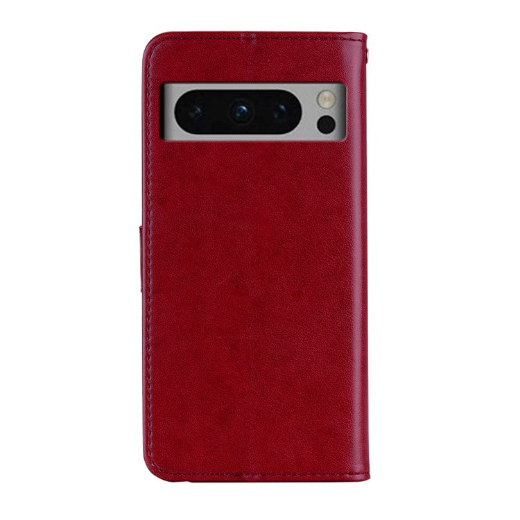 For Google Pixel 9 Pro XL Case Owl Flower Imprinted Leather Cover Wallet with Strap - Red