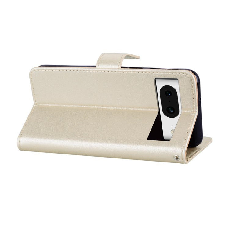 For Google Pixel 9 Pro / Pixel 9 Case Owl Flower Imprinted Leather Cover Wallet with Strap - Gold