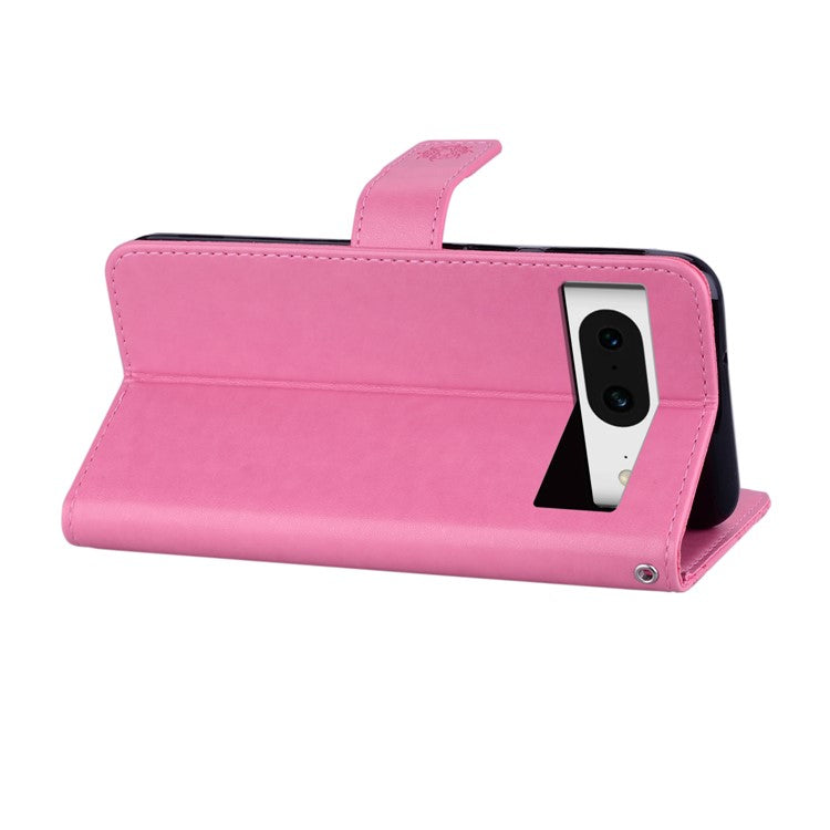 For Google Pixel 9 Pro / Pixel 9 Case Owl Flower Imprinted Leather Cover Wallet with Strap - Rose