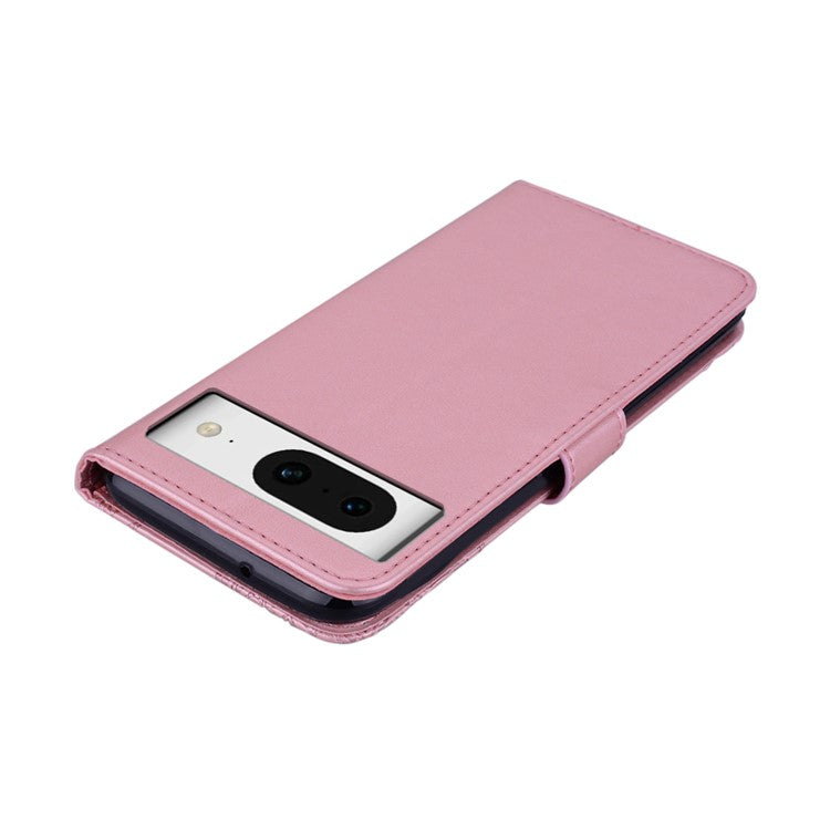 For Google Pixel 9 Pro / Pixel 9 Case Owl Flower Imprinted Leather Cover Wallet with Strap - Rose Gold