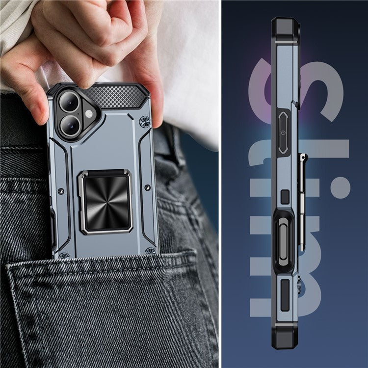 For iPhone 16 Plus Case Military Grade Anti-Drop TPU+PC Phone Shell - Grey
