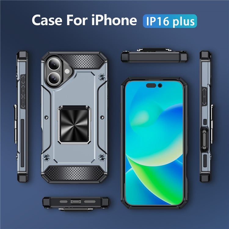For iPhone 16 Plus Case Military Grade Anti-Drop TPU+PC Phone Shell - Grey
