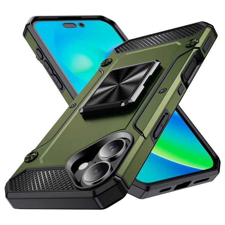 For iPhone 16 Case Military Grade Anti-Drop TPU+PC Phone Shell - Army Green