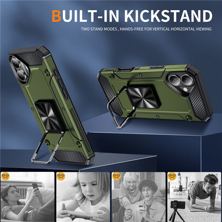 For iPhone 16 Case Military Grade Anti-Drop TPU+PC Phone Shell - Army Green