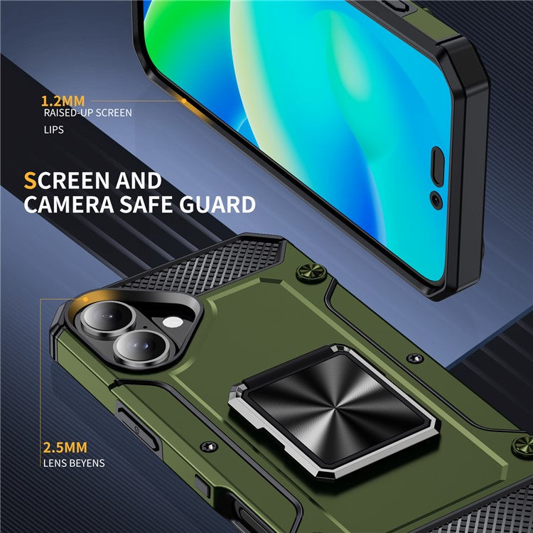 For iPhone 16 Case Military Grade Anti-Drop TPU+PC Phone Shell - Army Green
