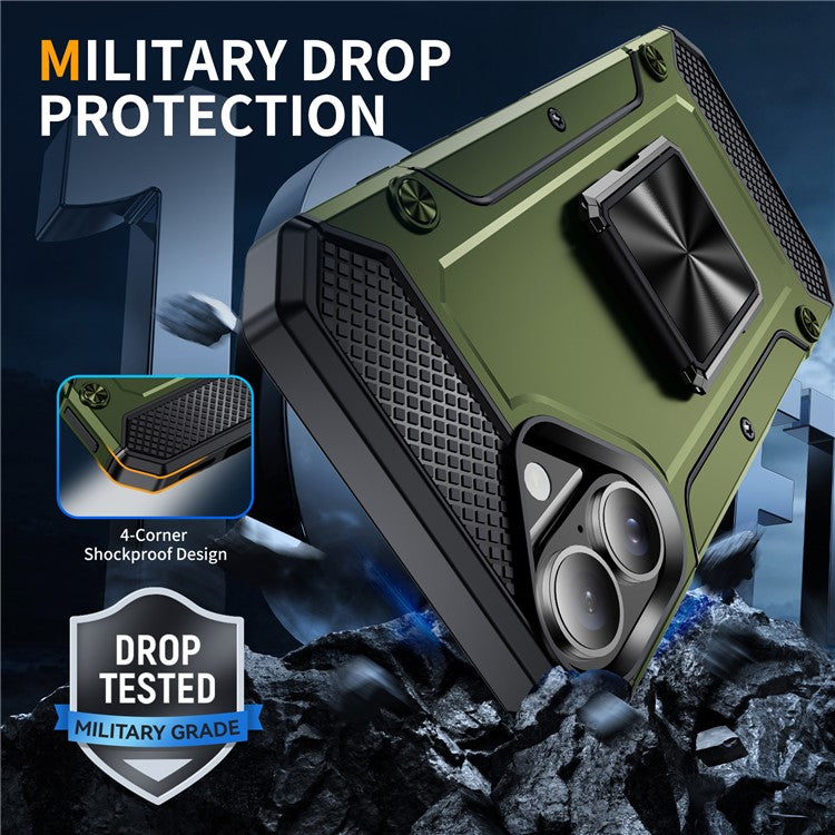 For iPhone 16 Case Military Grade Anti-Drop TPU+PC Phone Shell - Army Green