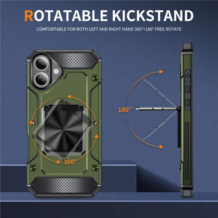 For iPhone 16 Case Military Grade Anti-Drop TPU+PC Phone Shell - Army Green