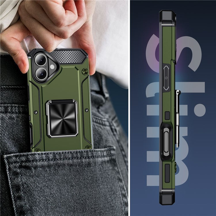 For iPhone 16 Case Military Grade Anti-Drop TPU+PC Phone Shell - Army Green