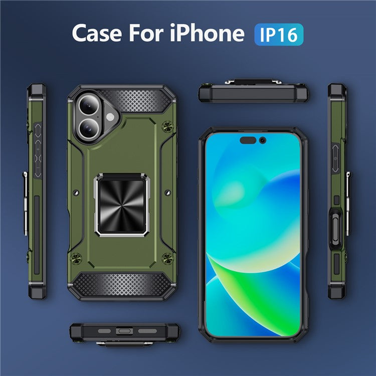 For iPhone 16 Case Military Grade Anti-Drop TPU+PC Phone Shell - Army Green