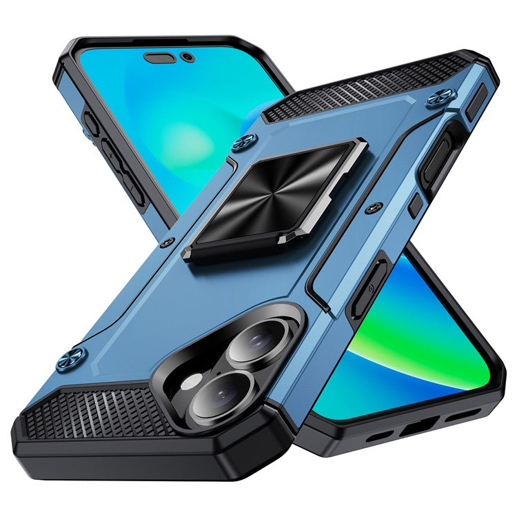 For iPhone 16 Case Military Grade Anti-Drop TPU+PC Phone Shell - Navy Blue