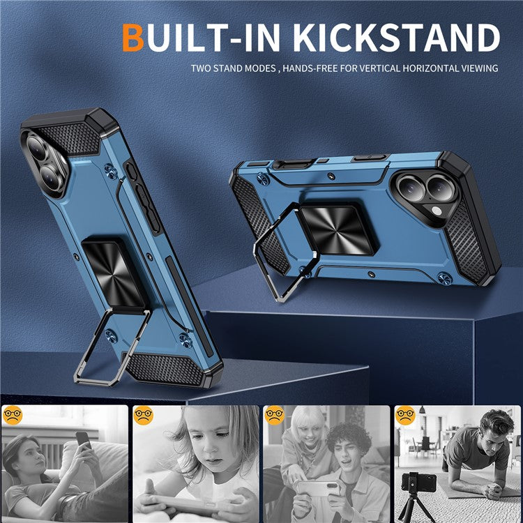 For iPhone 16 Case Military Grade Anti-Drop TPU+PC Phone Shell - Navy Blue