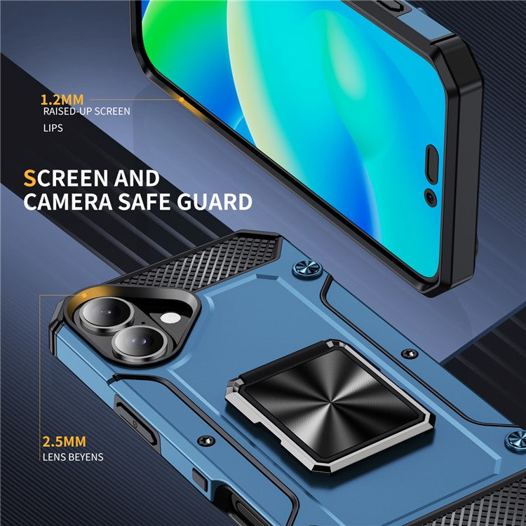 For iPhone 16 Case Military Grade Anti-Drop TPU+PC Phone Shell - Navy Blue