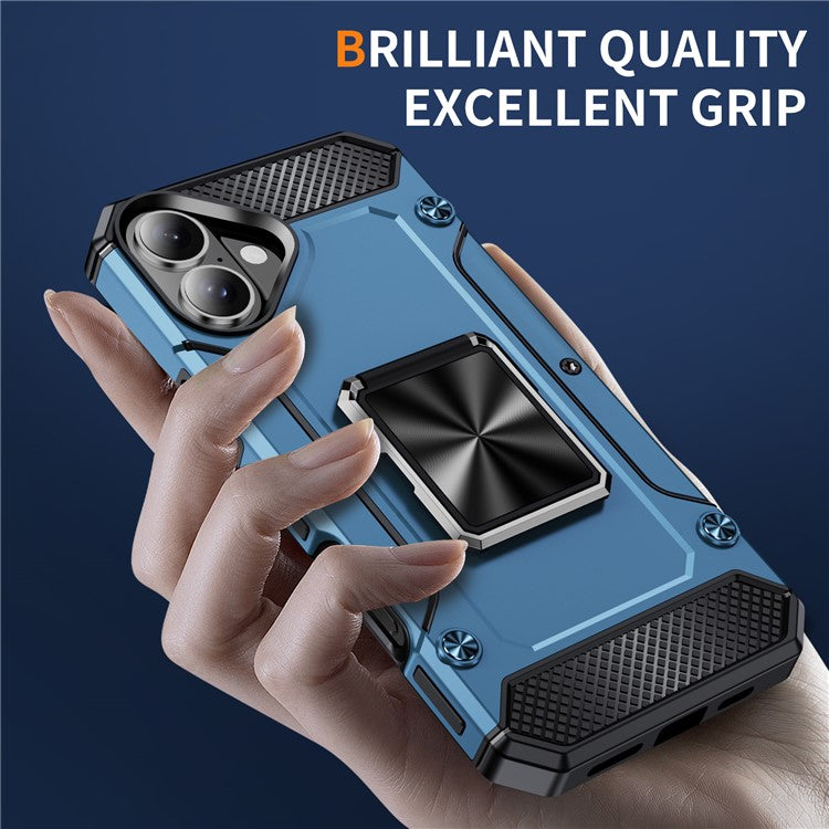 For iPhone 16 Case Military Grade Anti-Drop TPU+PC Phone Shell - Navy Blue