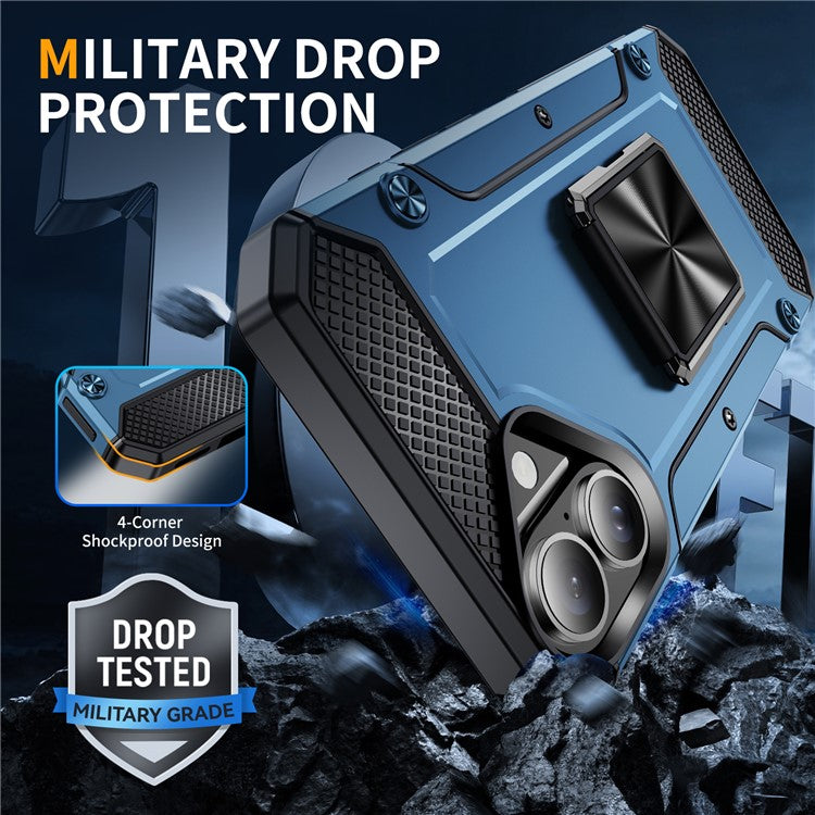 For iPhone 16 Case Military Grade Anti-Drop TPU+PC Phone Shell - Navy Blue