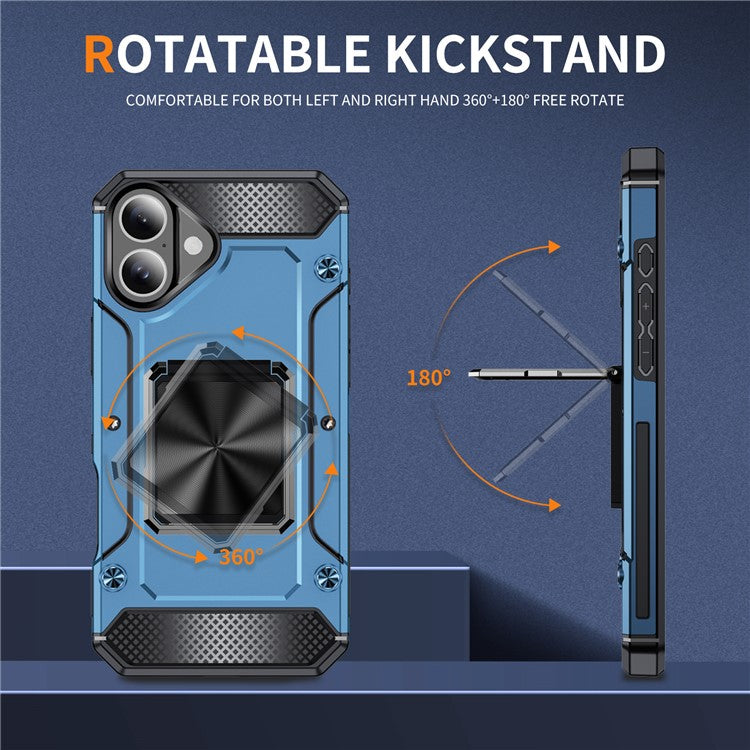 For iPhone 16 Case Military Grade Anti-Drop TPU+PC Phone Shell - Navy Blue