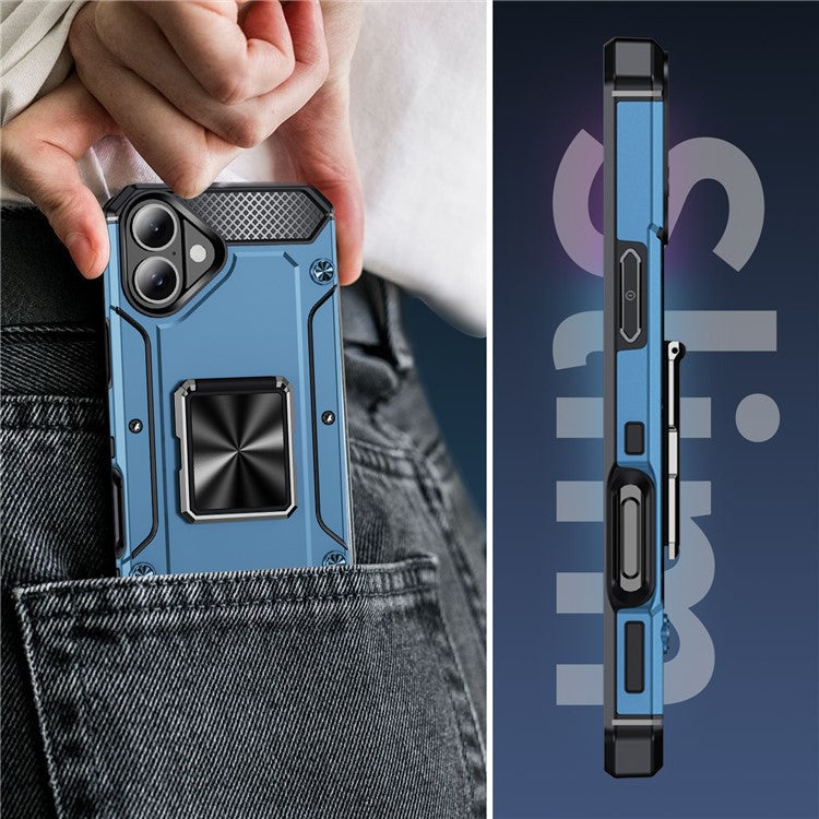 For iPhone 16 Case Military Grade Anti-Drop TPU+PC Phone Shell - Navy Blue